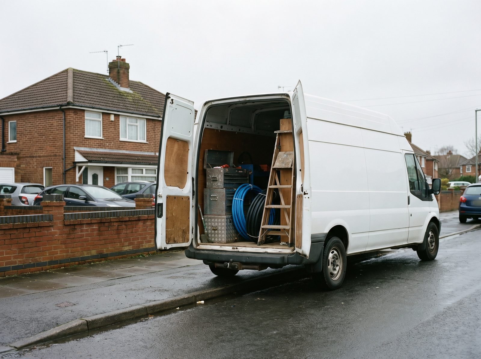 A Gap Project work van loaded with tools outside a customer's home